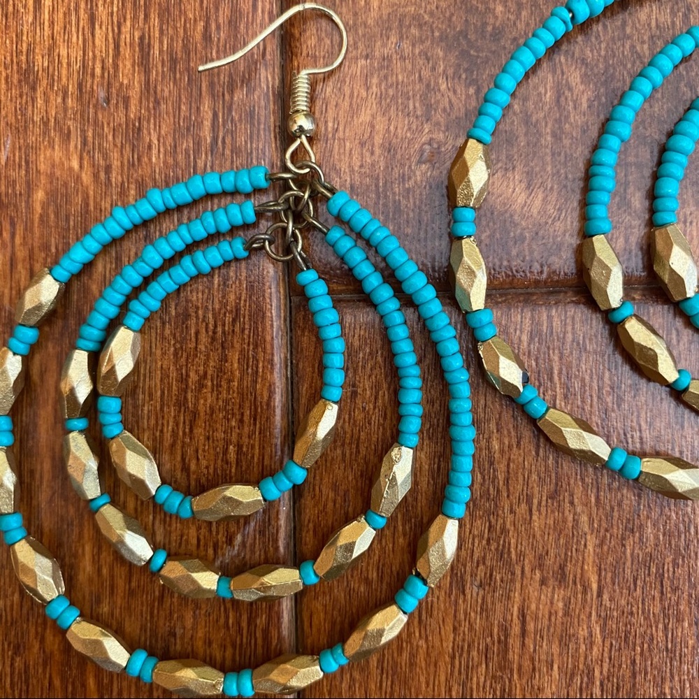 Turquoise + Gold Beaded Earrings
